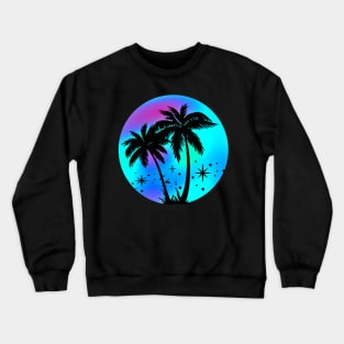 Vaporwave Palm Trees: 80's, 90's Neon Teal Blue, Hot Pink, and Purple Retro Vintage Sunset Tropical Vaporwave Crewneck Sweatshirt